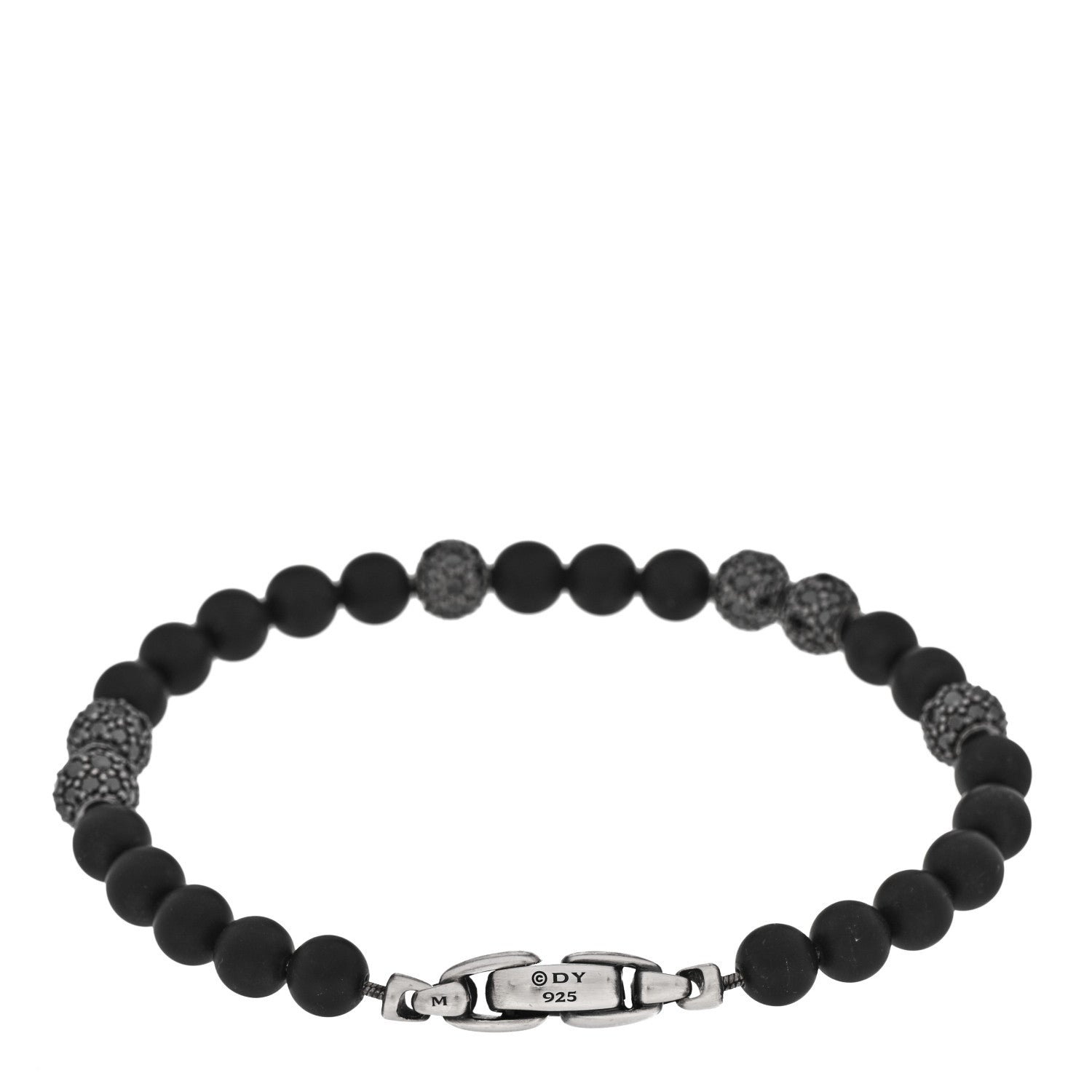 David Yurman Sterling Silver Black Diamond Black Onyx 6mm Spiritual Beads Bracelet 2 of 3