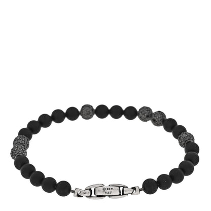 David Yurman Sterling Silver Black Diamond Black Onyx 6mm Spiritual Beads Bracelet 2 of 3