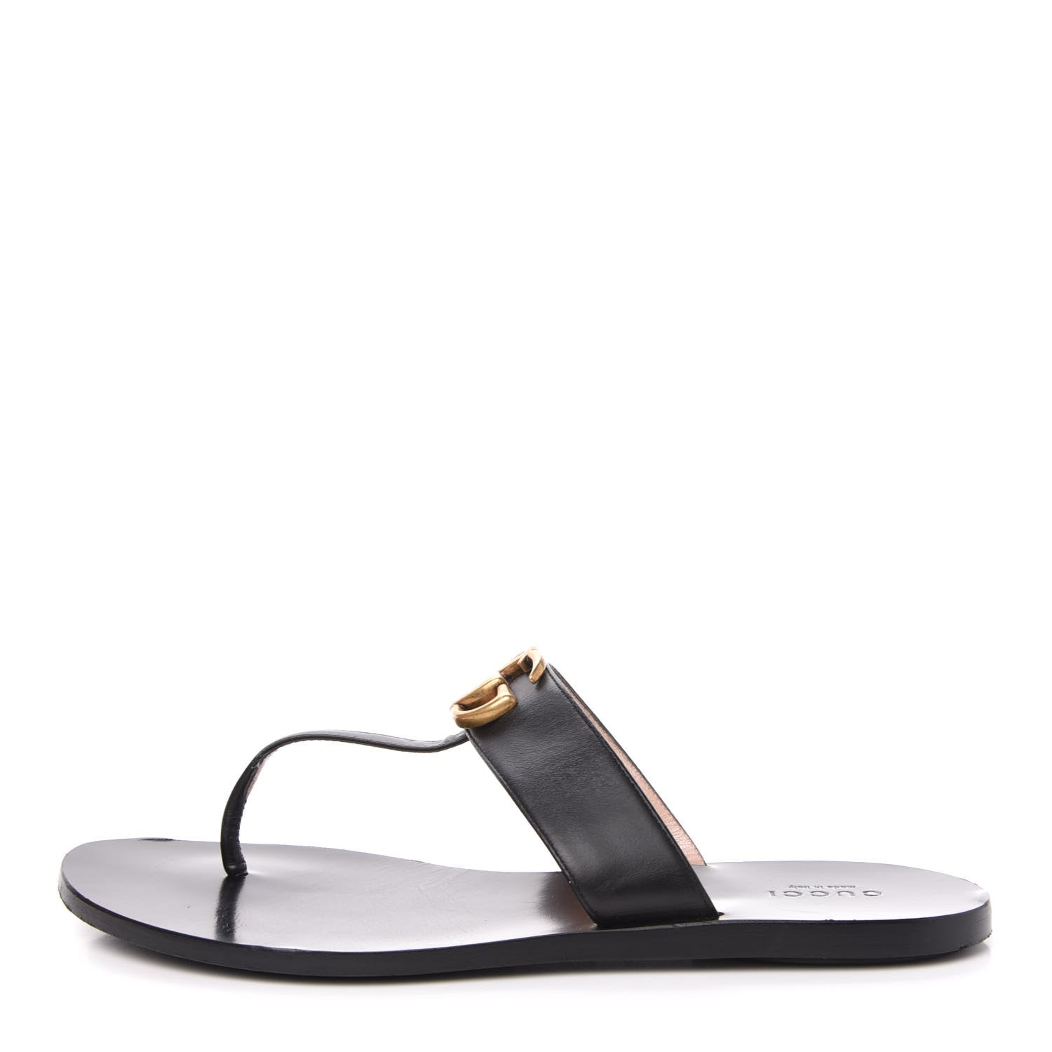 Gucci Calfskin Double G Thong Sandals 38.5 Black 1 of 7
