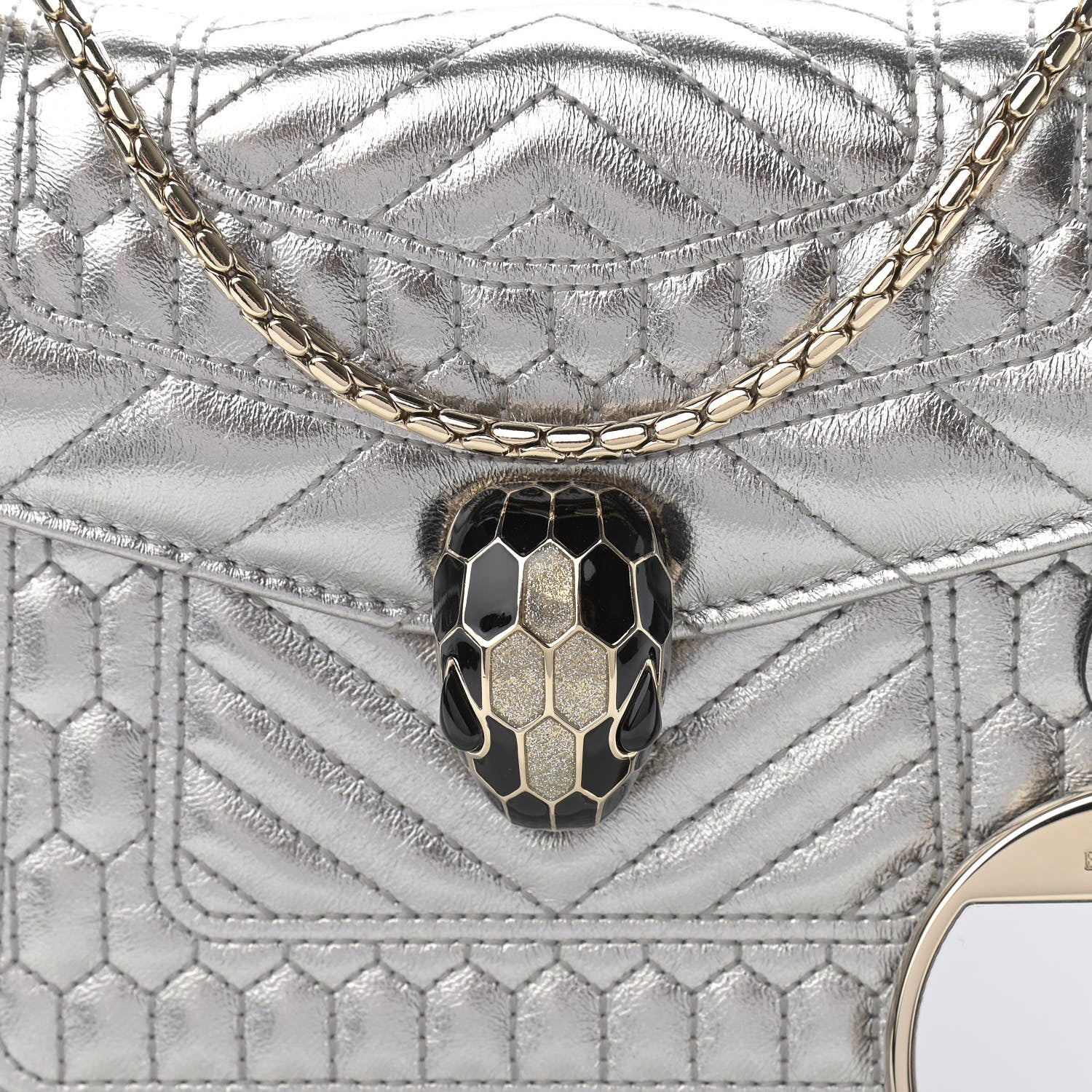 Bulgari Metallic Calfskin Quilted Serpenti Forever Shoulder Bag Silver 8 of 11