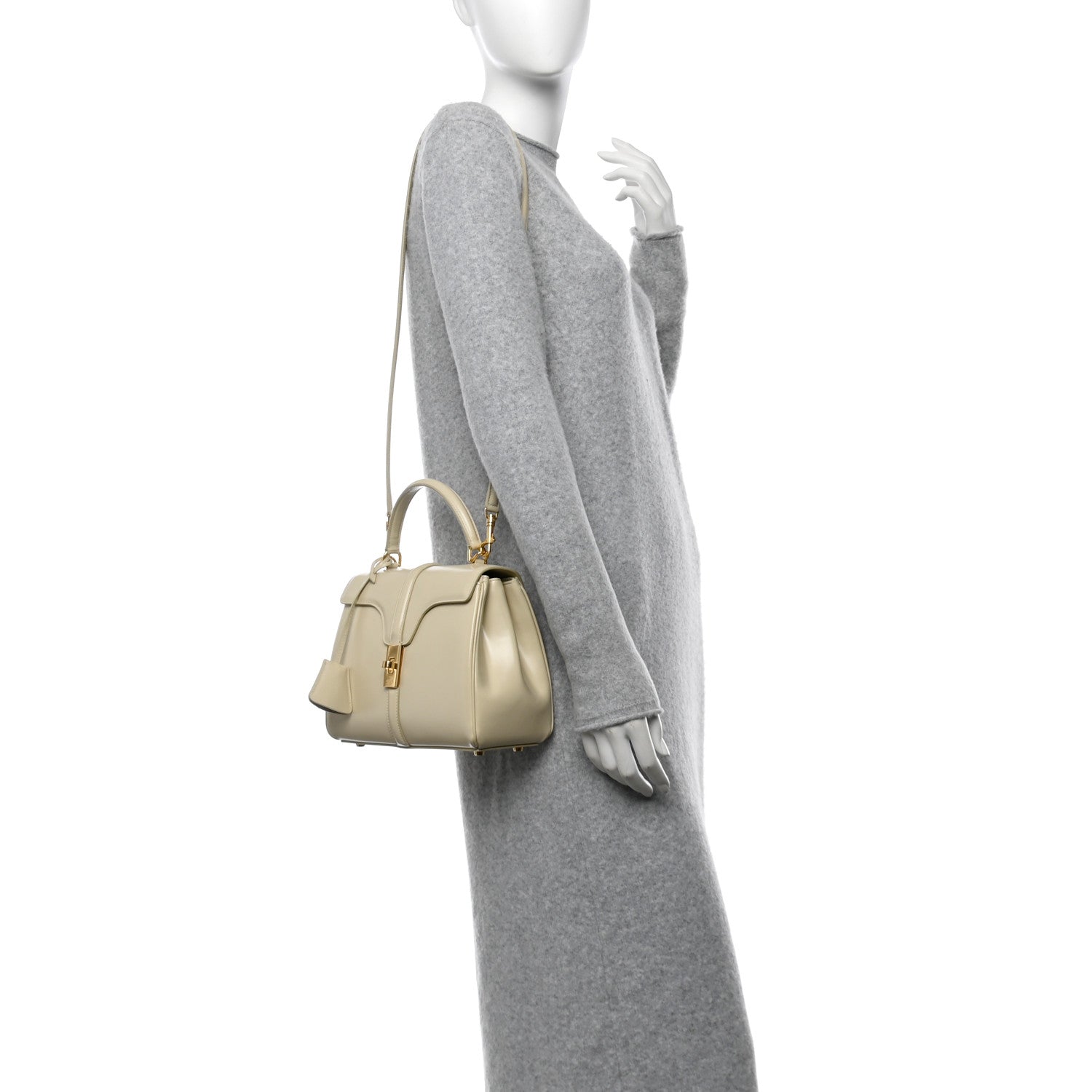 Celine Satinated Calfskin Small 16 Top Handle Bag Limestone 2 of 13