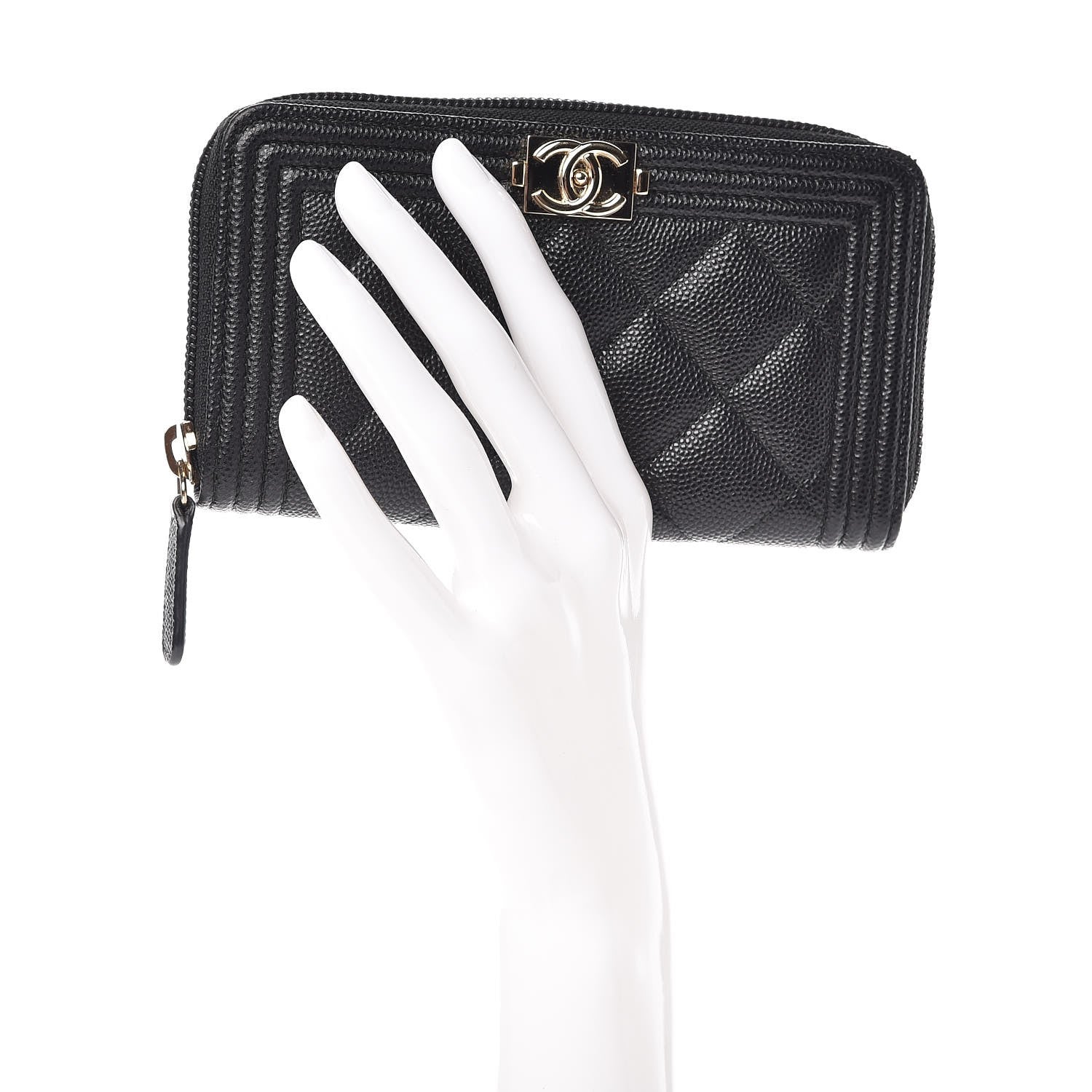 Chanel Caviar Quilted Small Boy Zip Around Wallet Black 2 of 9