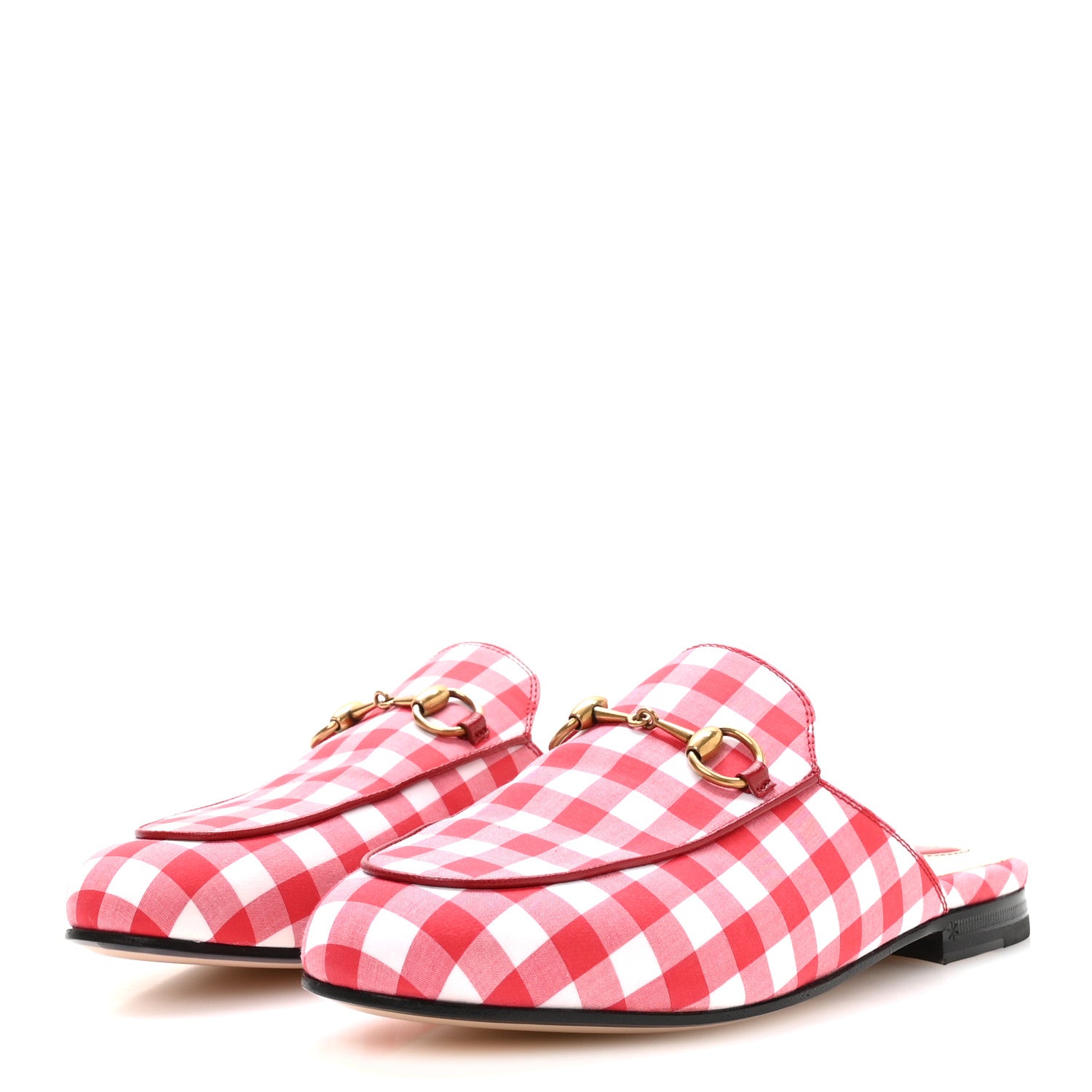 Gucci Cotton Gingham Womens Princetown Slippers 35 White Red 4 of 8