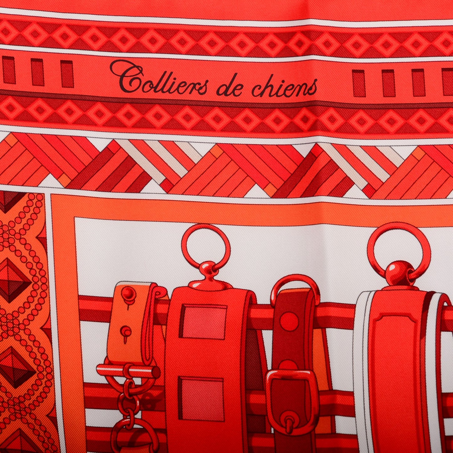 Silk Colliers de Chiens Scarf 90 Rouge Blanc Bordeaux