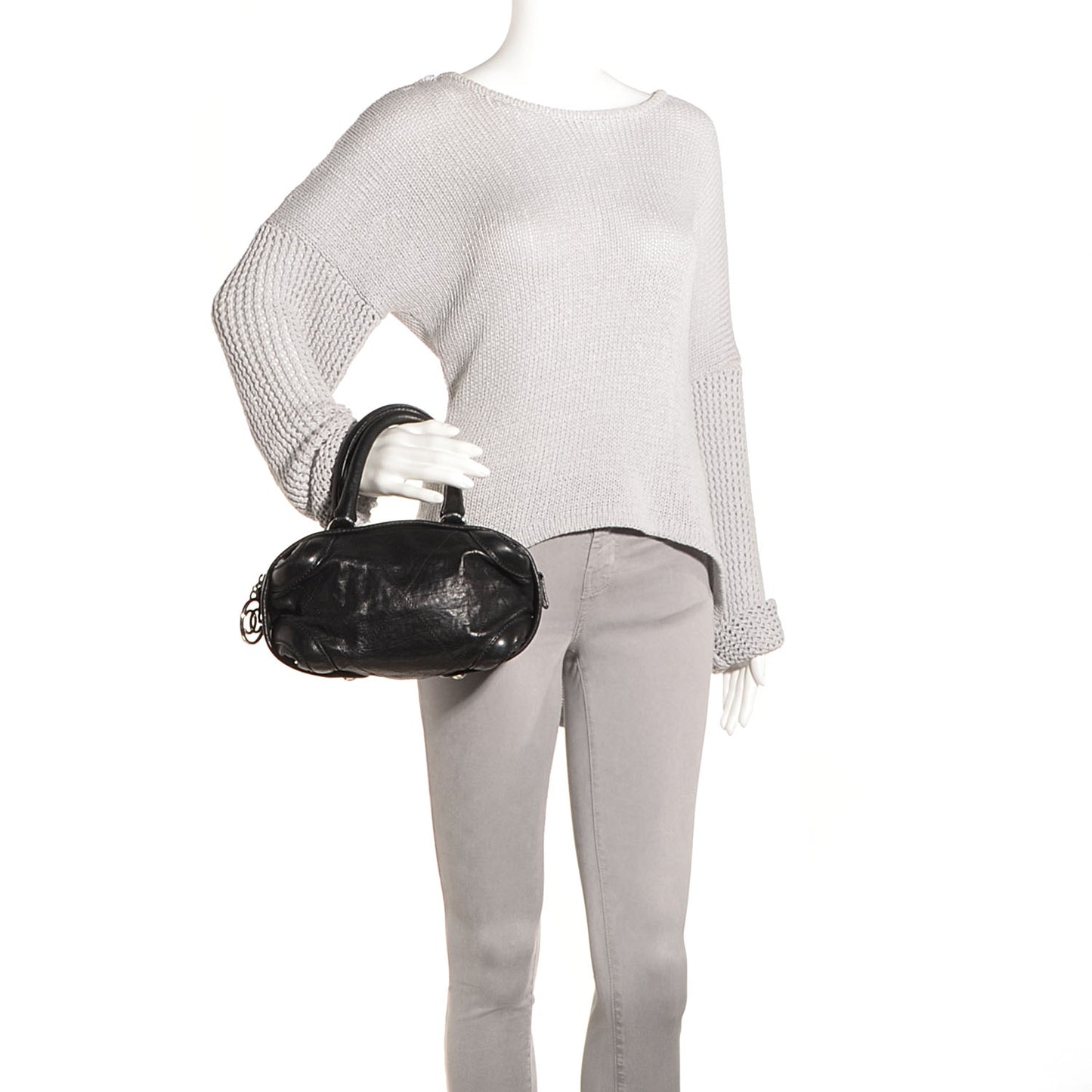 Calfskin Round Bowling Bag Black