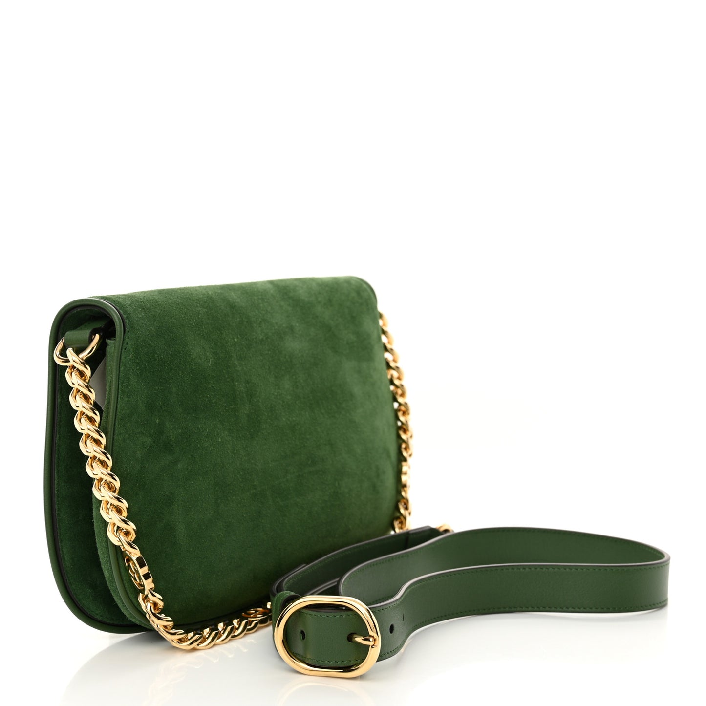 Suede Talco Roxy Calfskin Blondie Chain Shoulder Flap Bag Cash Green