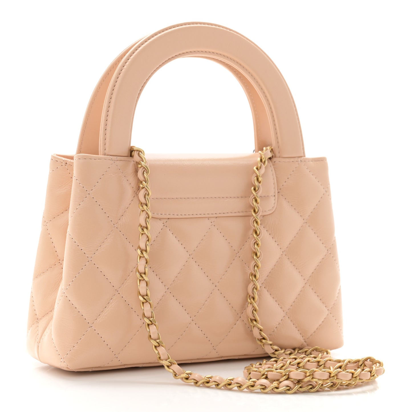 Shiny Aged Calfskin Quilted Nano Kelly Shopper Beige