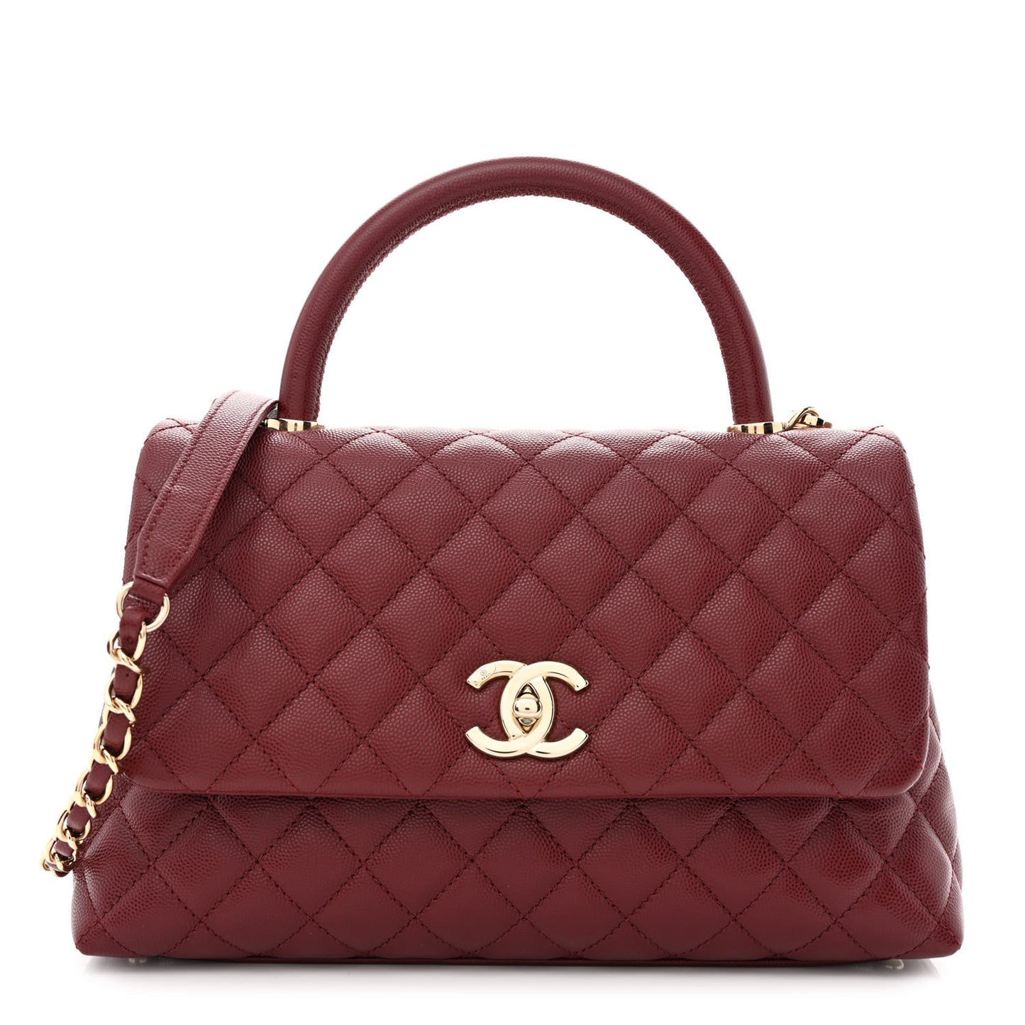 Caviar Quilted Small Coco Handle Flap Burgundy