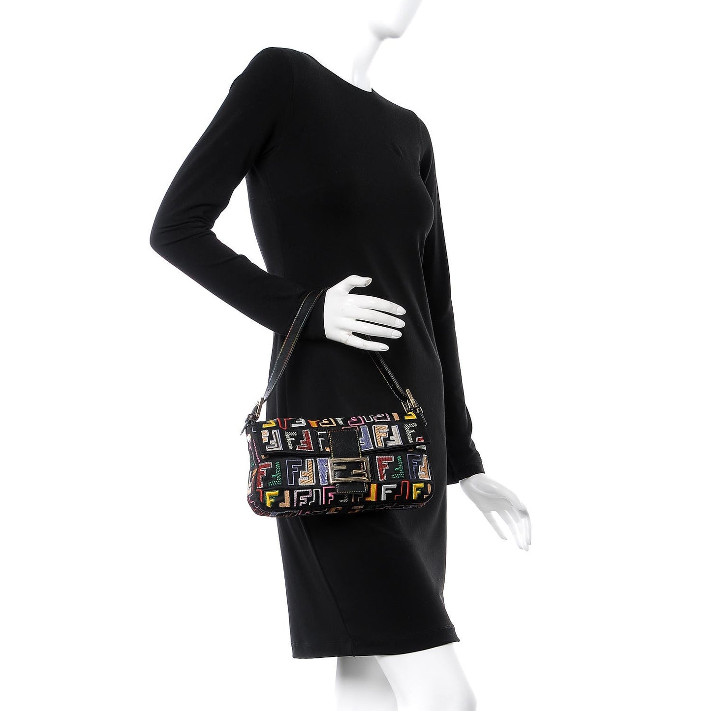 Nylon FF Multicolor Embroidered Baguette Multicolor