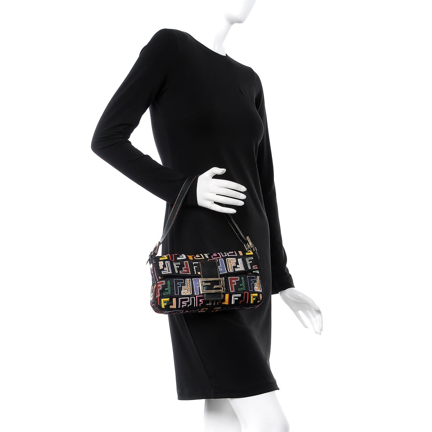 Fendi Nylon FF Multicolor Embroidered Baguette Multicolor 3 of 10