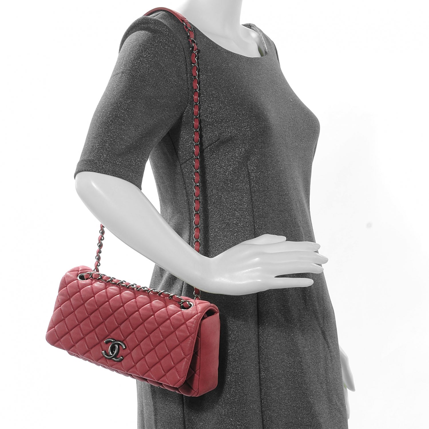Chanel Iridescent Calfskin Small New Bubble Quilt Flap Fuchsia 2 of 9