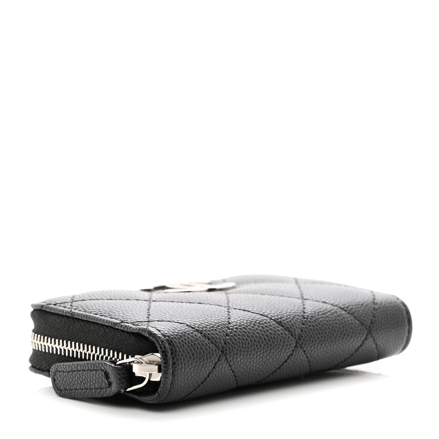 Caviar Quilted Coco Chanel Logo CC Zip Coin Purse Black