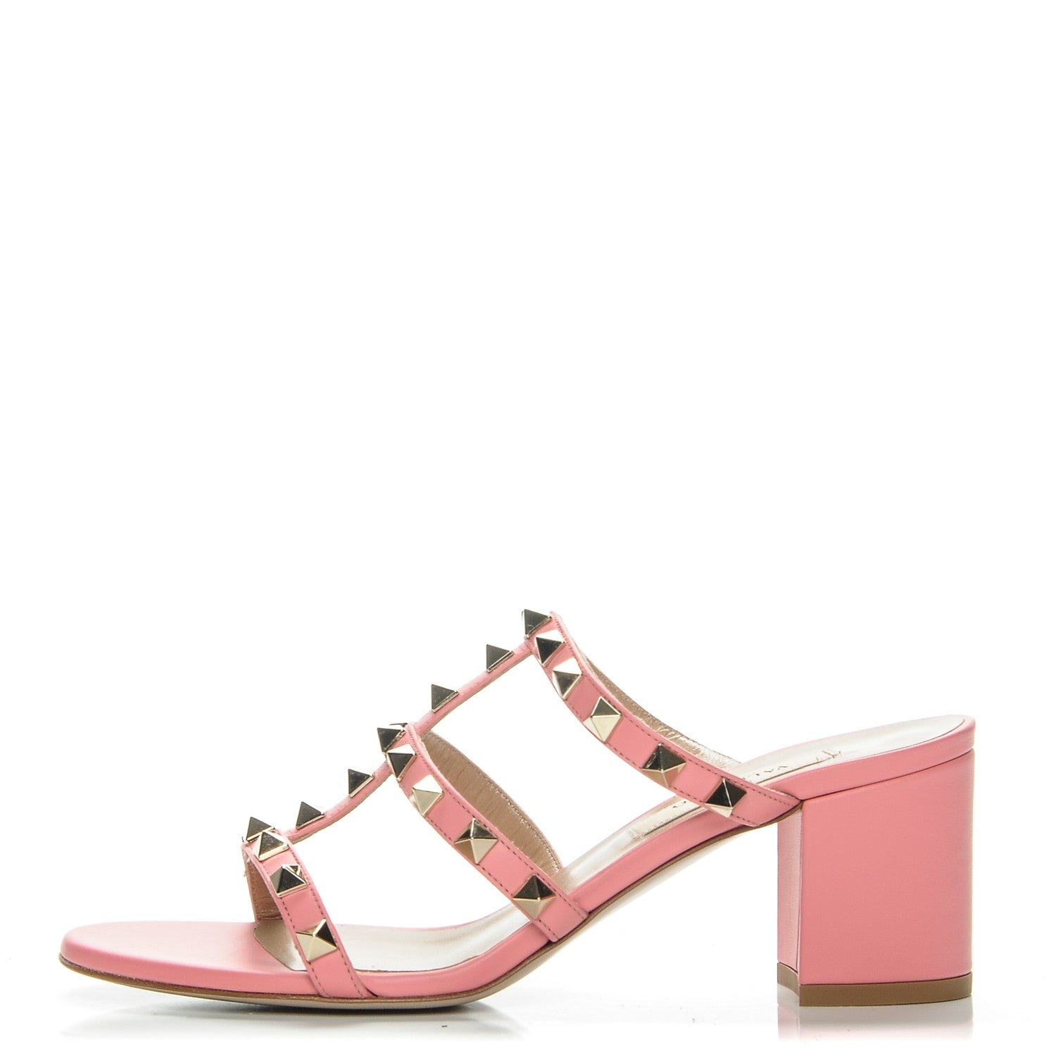 Valentino Garavani Calfskin Rockstud 60mm Caged Slide Sandals 35 Paradise Rose 1 of 7