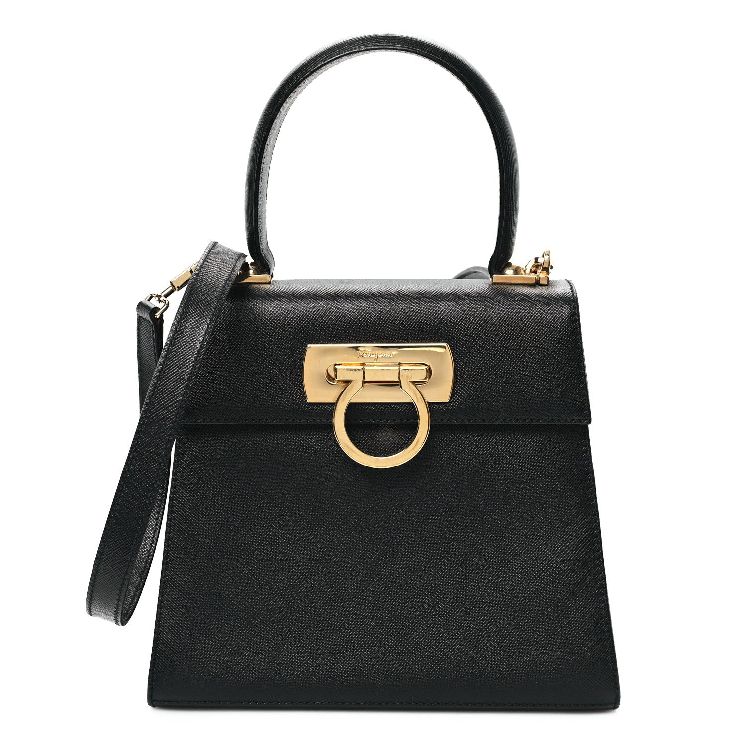 Salvatore Ferragamo Hammered Calfskin Small Iconic Top Handle Bag Black 1 of 12