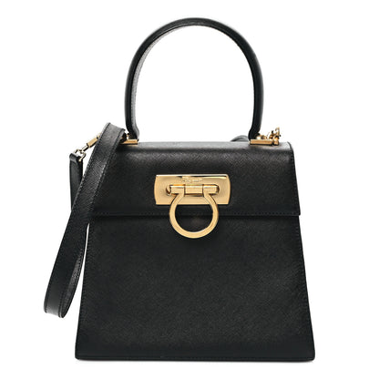 Salvatore Ferragamo Hammered Calfskin Small Iconic Top Handle Bag Black 1 of 12