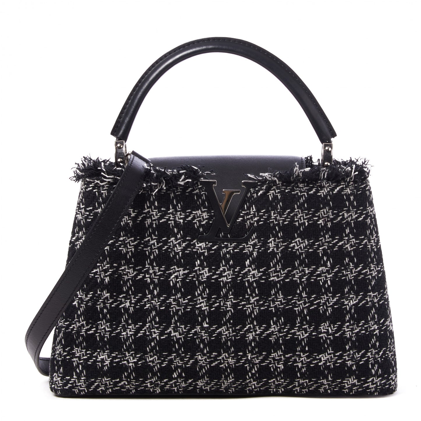 Tweed Calfskin Capucines MM Black White