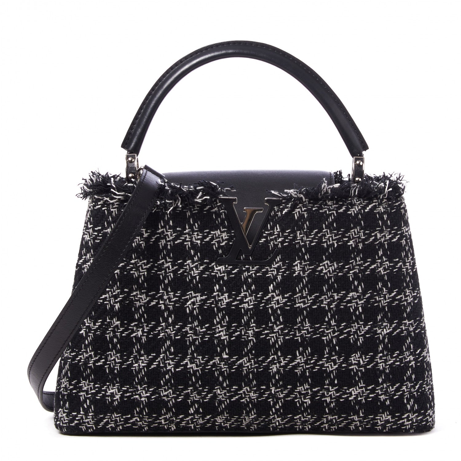 Louis Vuitton Tweed Calfskin Capucines MM Black White 1 of 8