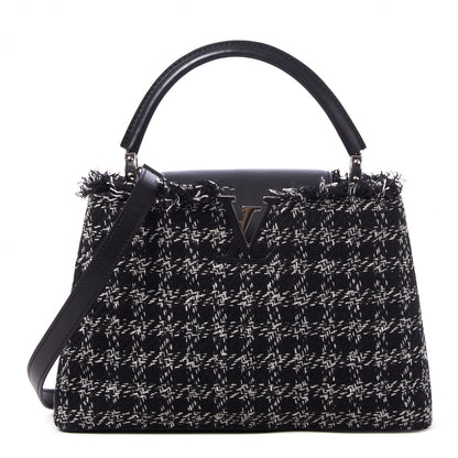 Louis Vuitton Tweed Calfskin Capucines MM Black White 1 of 8