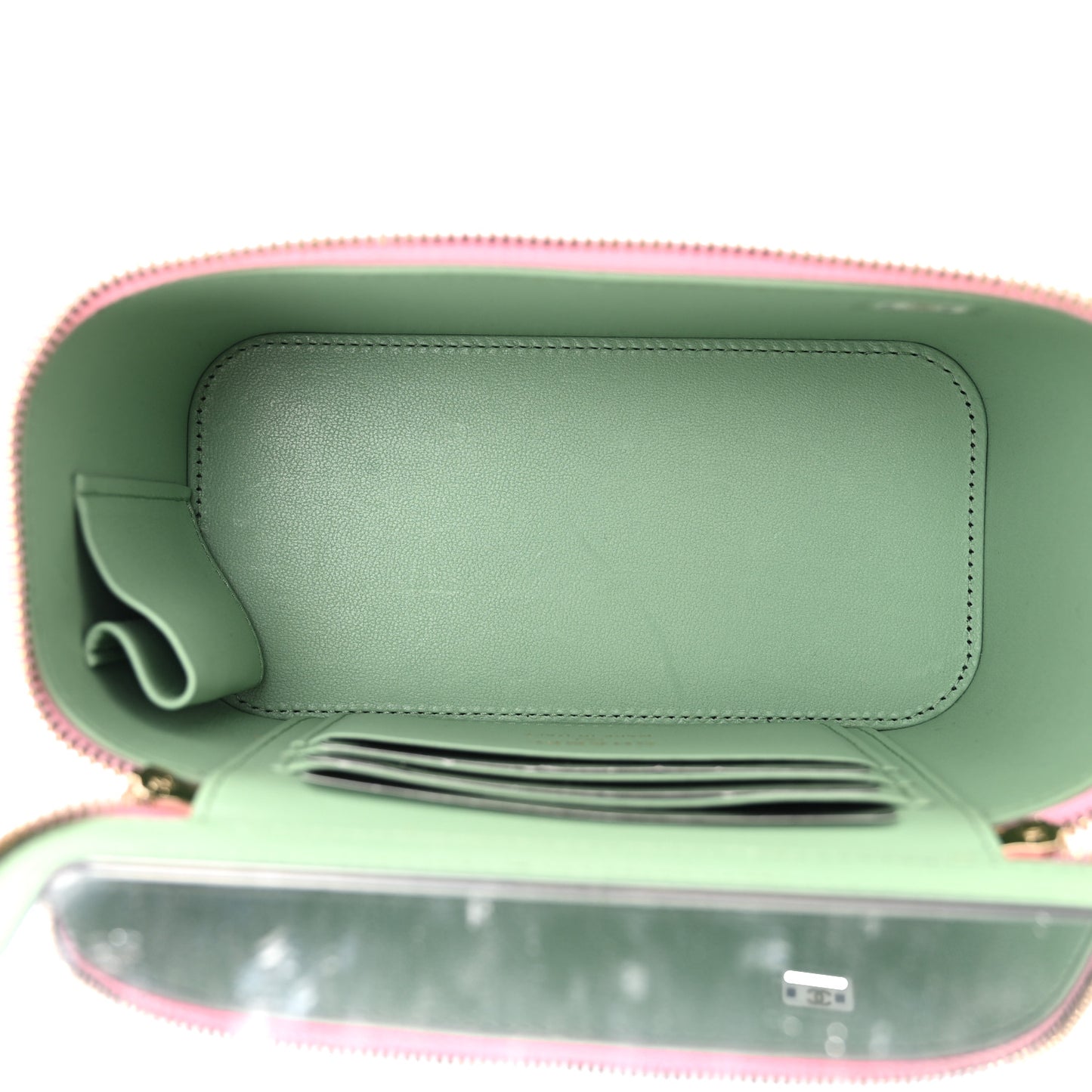 Lambskin Quilted Small Top Handle Vanity Case With Chain Lilac Light Green