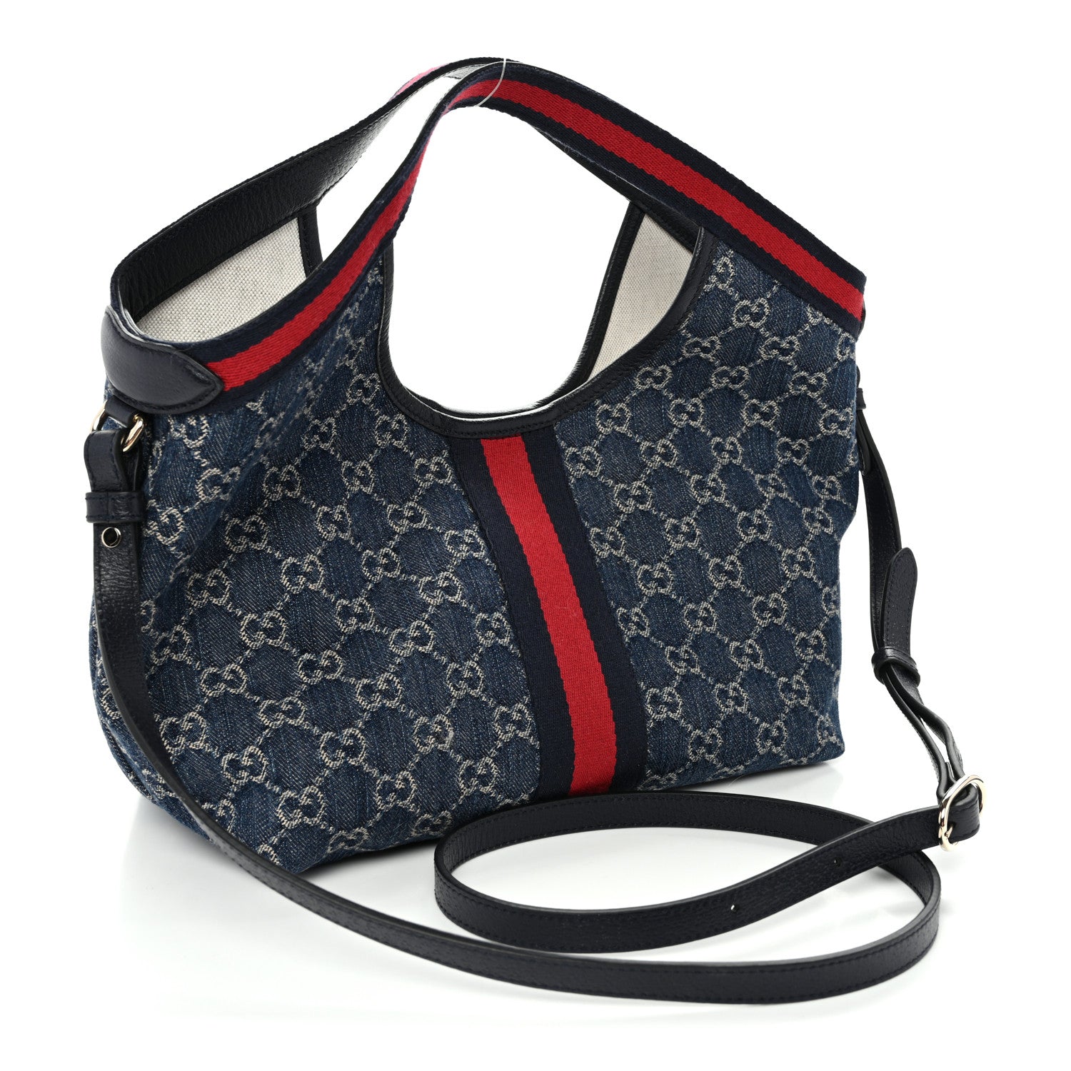 Gucci Denim GG Monogram Web Small Giglio Tote Blue White 4 of 10