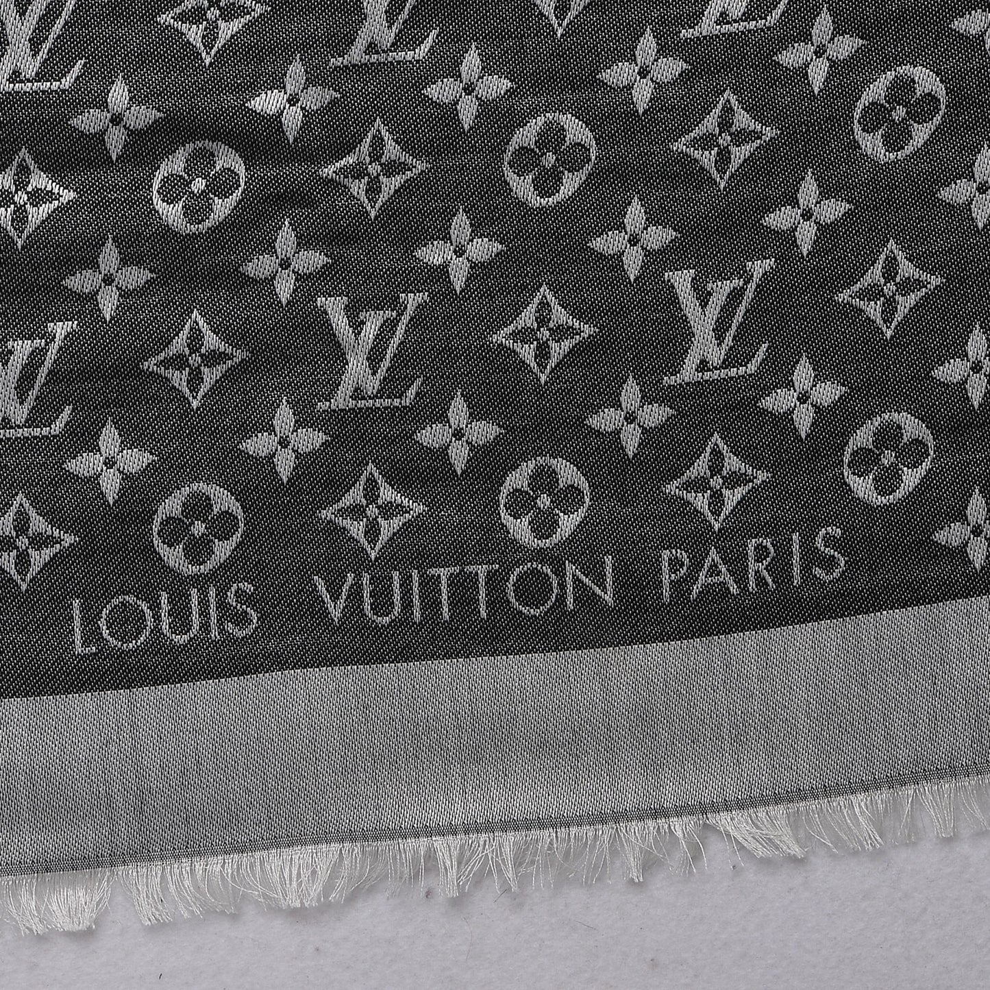 Silk Wool Monogram Denim Shawl Black