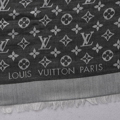 Louis Vuitton Silk Wool Monogram Denim Shawl Black 4 of 5