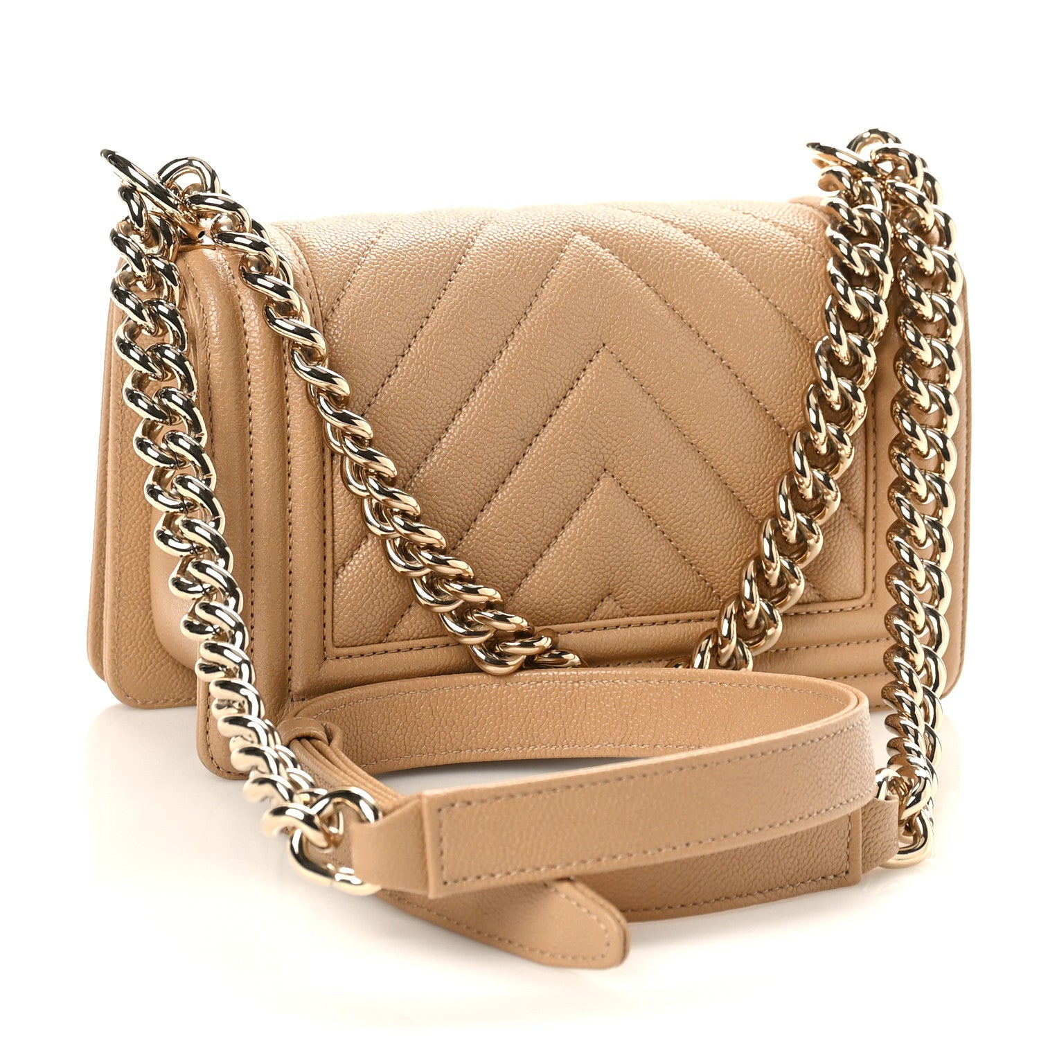 Chanel Caviar Chevron Quilted Small Boy Flap Beige 3 of 10