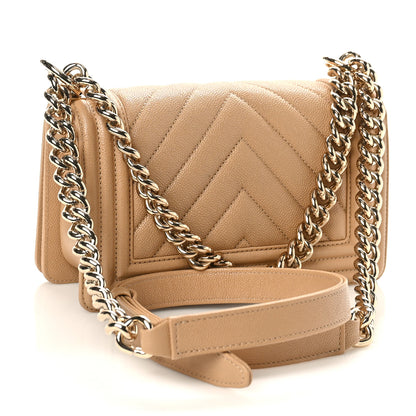 Chanel Caviar Chevron Quilted Small Boy Flap Beige 3 of 10