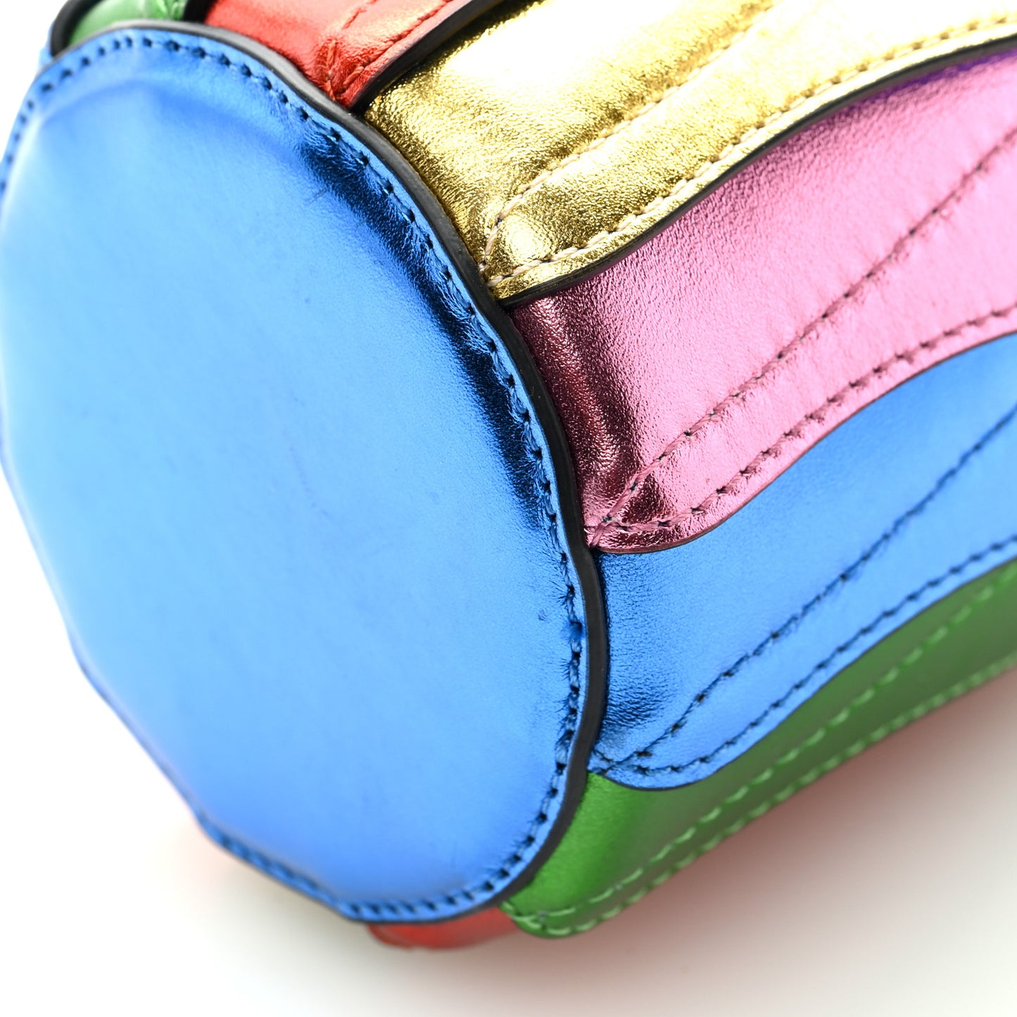 Metallic Calfskin Mini Pleated Marie Jane Bucket Bag Multicolor
