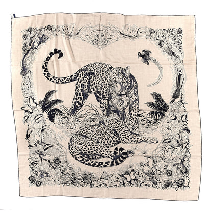 Hermes Cashmere Silk Jungle Love Tattoo Shawl 140 Natural Bleu Black 1 of 4