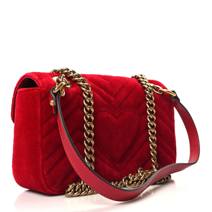 Gucci Velvet Matelasse Mini GG Marmont Shoulder Bag Hibiscus Red 3 of 10