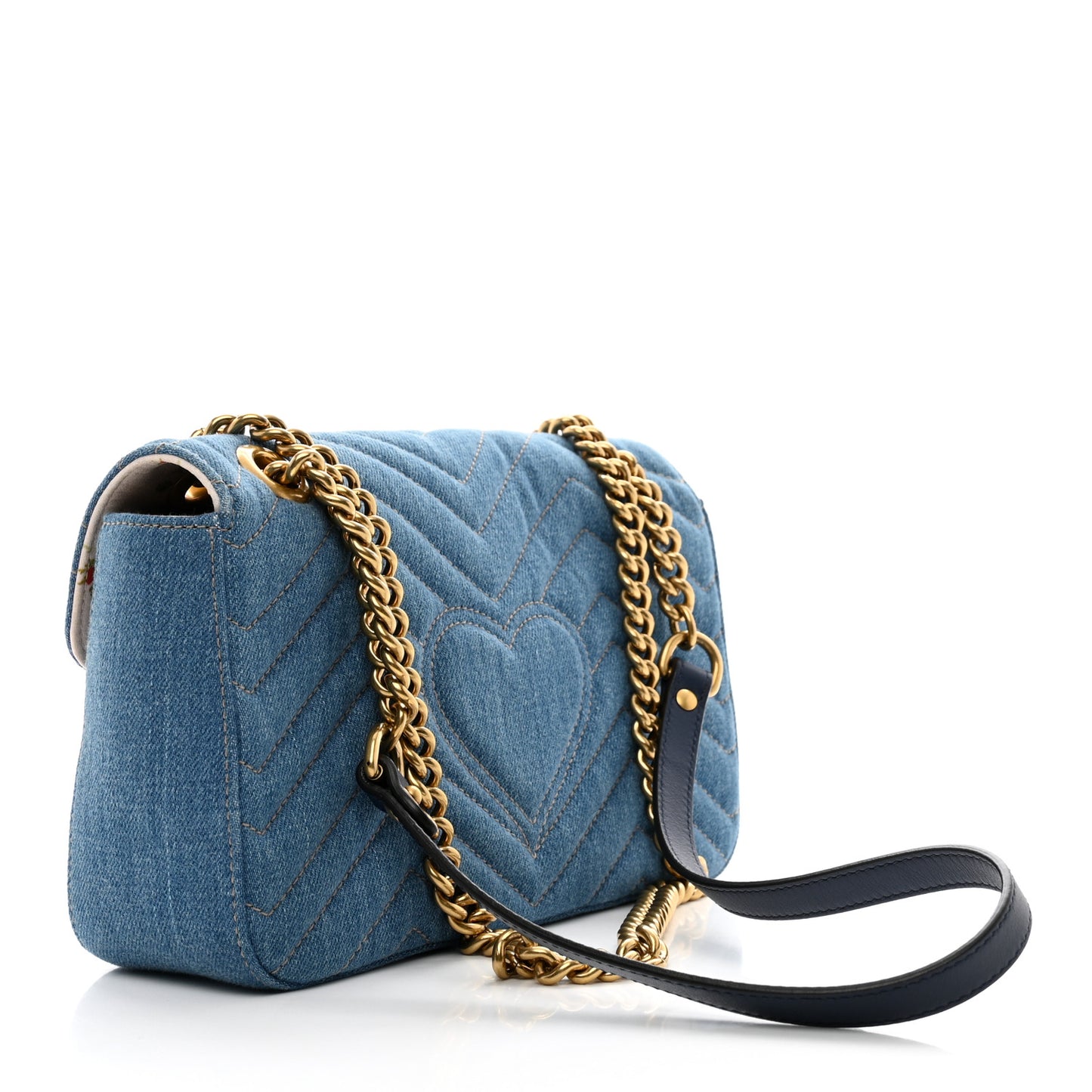 Denim Matelasse Small Pearly GG Marmont Shoulder Bag Blue