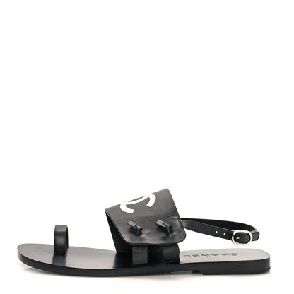 Chanel Goatskin CC Sandals 38 Black 1 of 8