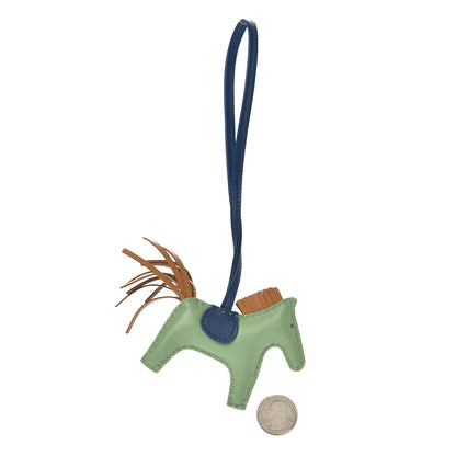 Hermes Milo Lambskin Grigri Rodeo Horse Bag Charm PM Vert Criquet Sesame Bleu de Malte 2 of 4