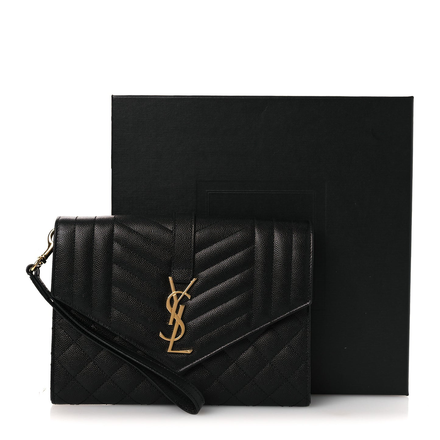 Grain De Poudre Textured Mixed Matelasse Triquilt Monogram Clutch Black