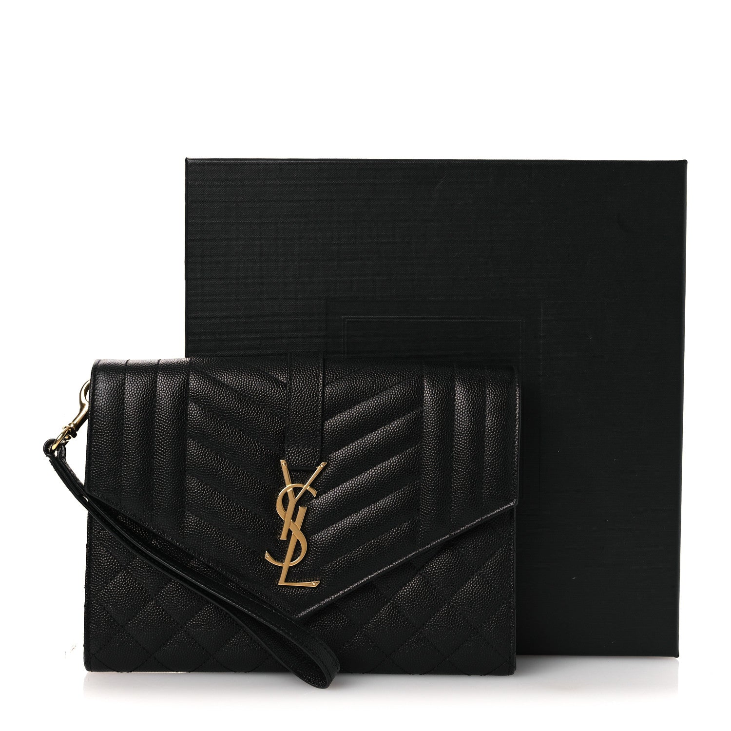 Saint Laurent Grain De Poudre Textured Mixed Matelasse Triquilt Monogram Clutch Black 12 of 12