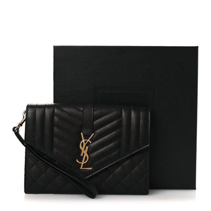 Saint Laurent Grain De Poudre Textured Mixed Matelasse Triquilt Monogram Clutch Black 12 of 12