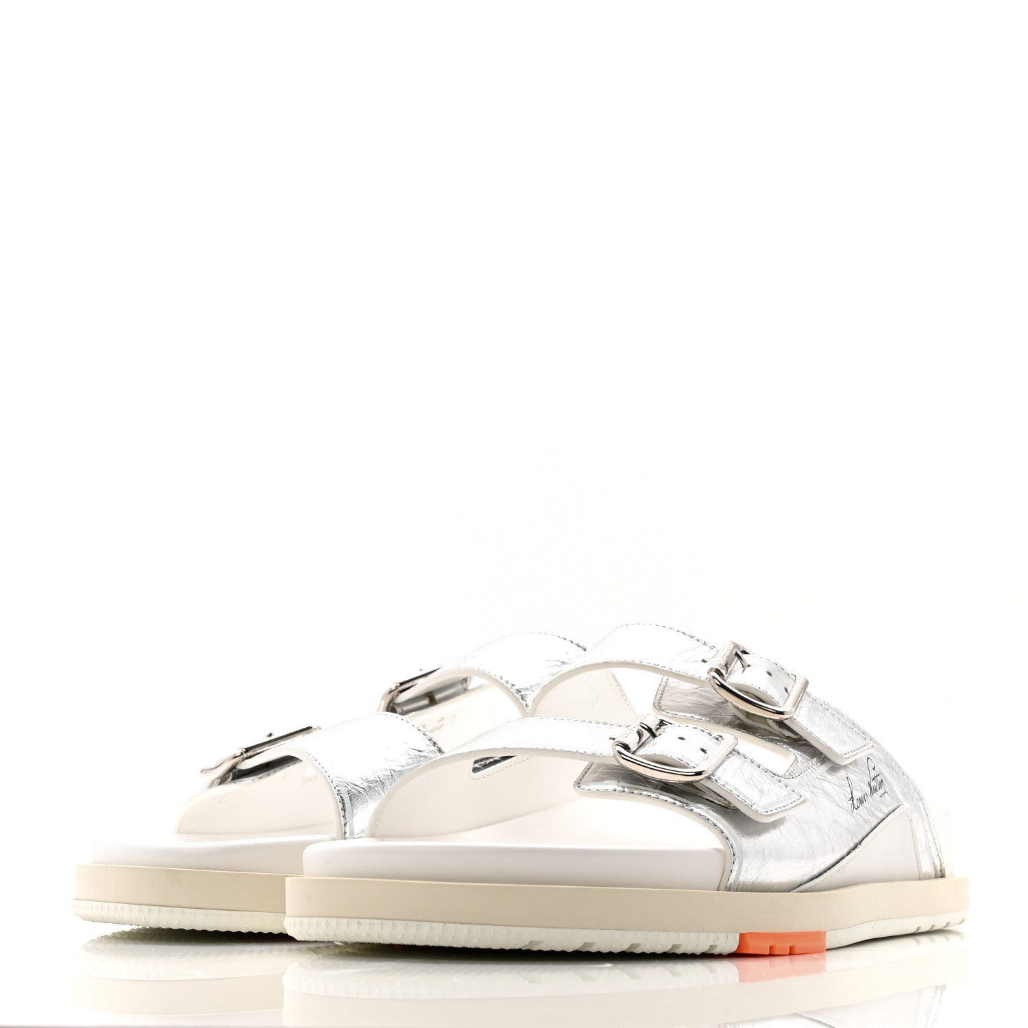 Louis Vuitton Metallic Mix Materials Mens LV Script Trainer Mules 12 Silver Multicolor 4 of 11