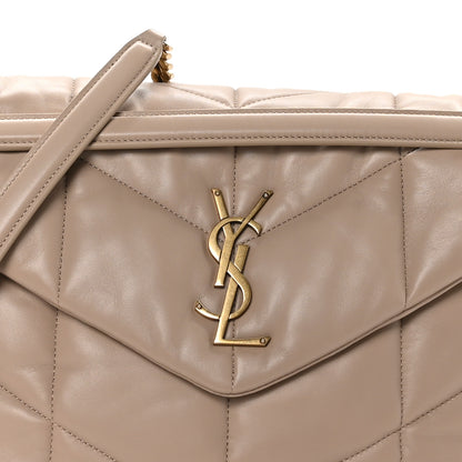 Saint Laurent Lambskin Quilted Medium Loulou Puffer Monogram Chain Satchel Dark Beige 8 of 10