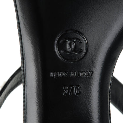 Chanel Lambskin Pearl Thong Sandals 37 Black 6 of 7