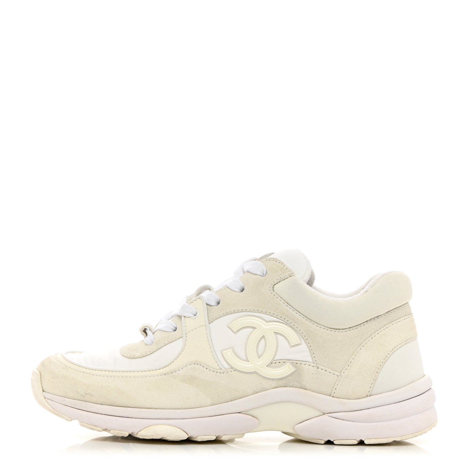 Chanel Suede Calfskin Fabric CC Sneakers 38 White 1 of 21