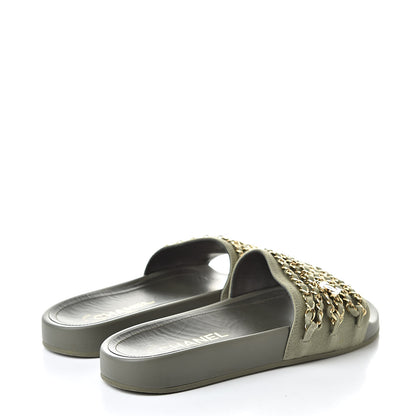 Chanel Canvas Chain Flat Sandals 37 Khaki 4 of 8