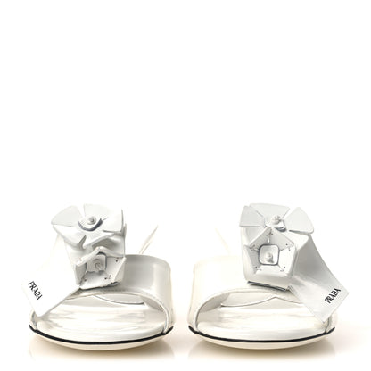 Prada Spazzolato Flower 45mm Slide Sandals 38.5 White 3 of 11