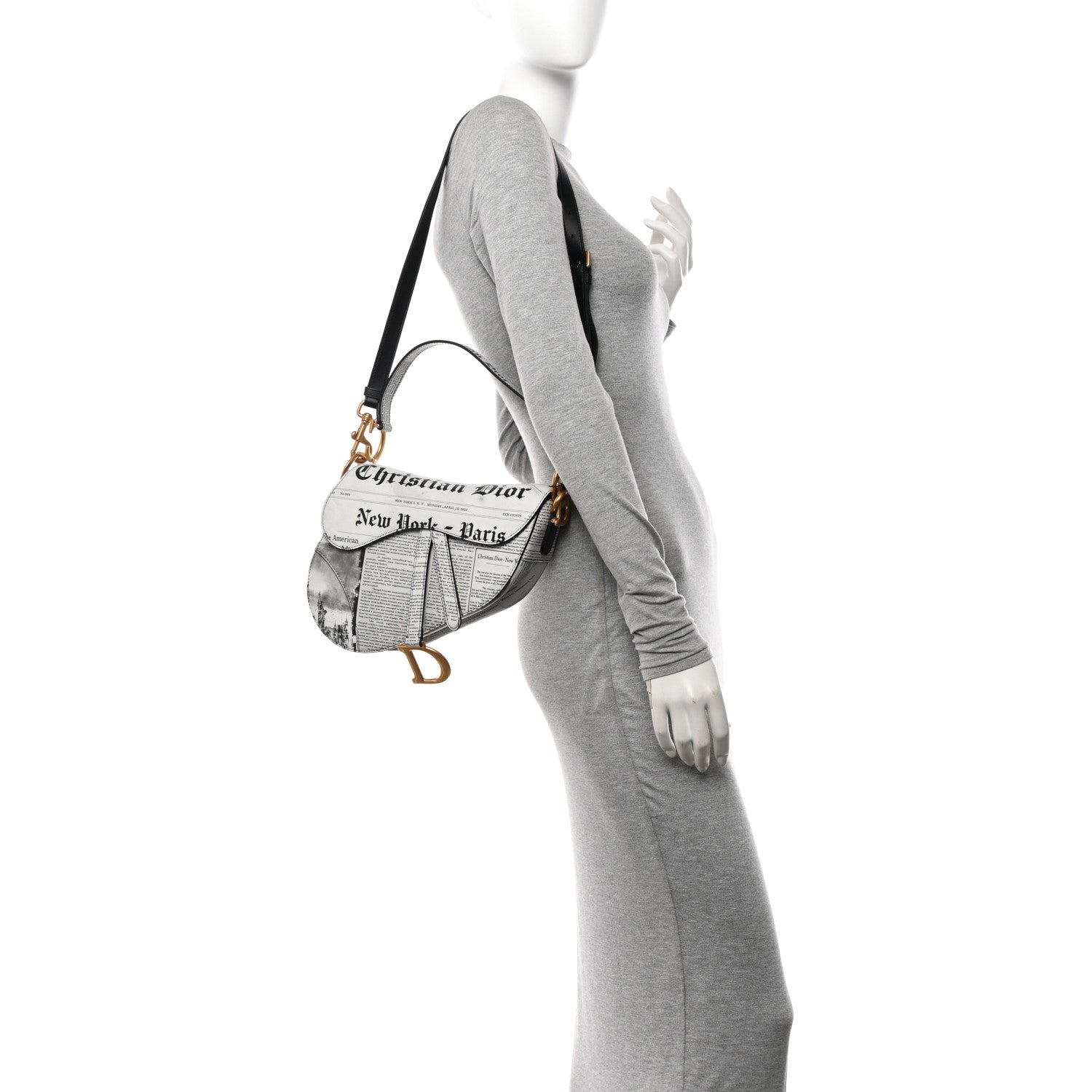 Christian Dior Calfskin Newspaper Printed Saddle Bag With Strap Black White 2 of 12