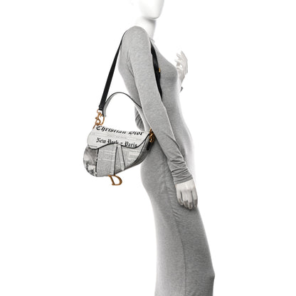 Christian Dior Calfskin Newspaper Printed Saddle Bag With Strap Black White 2 of 12