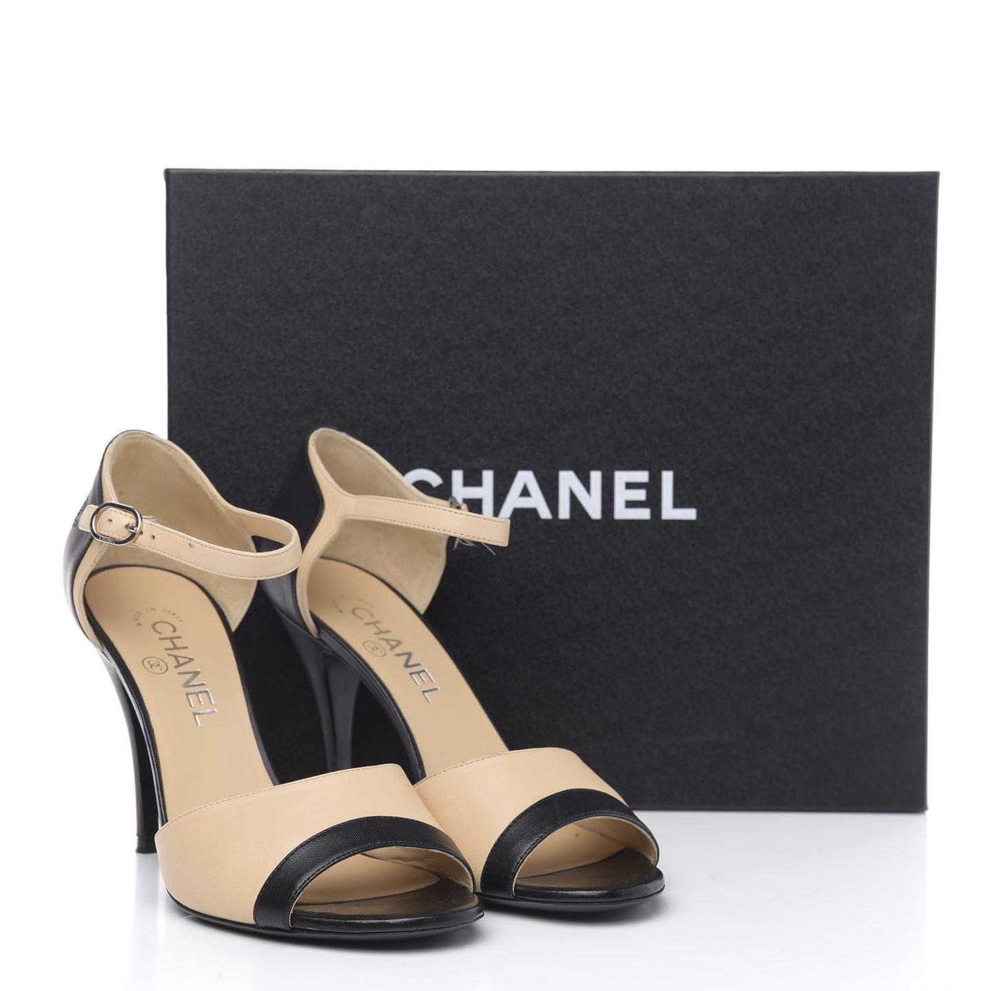 Lambskin Peep Toe Sandals 39 Beige Black