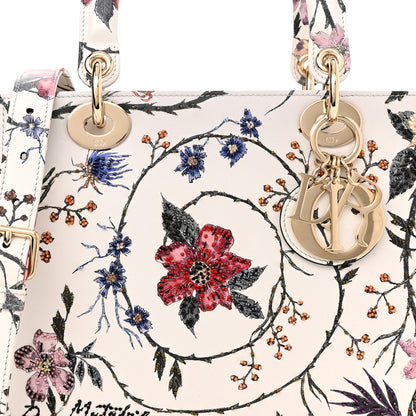 Christian Dior Calfskin Rosa Mutabilis Embroidered Medium Lady Dior White Multicolor 8 of 10