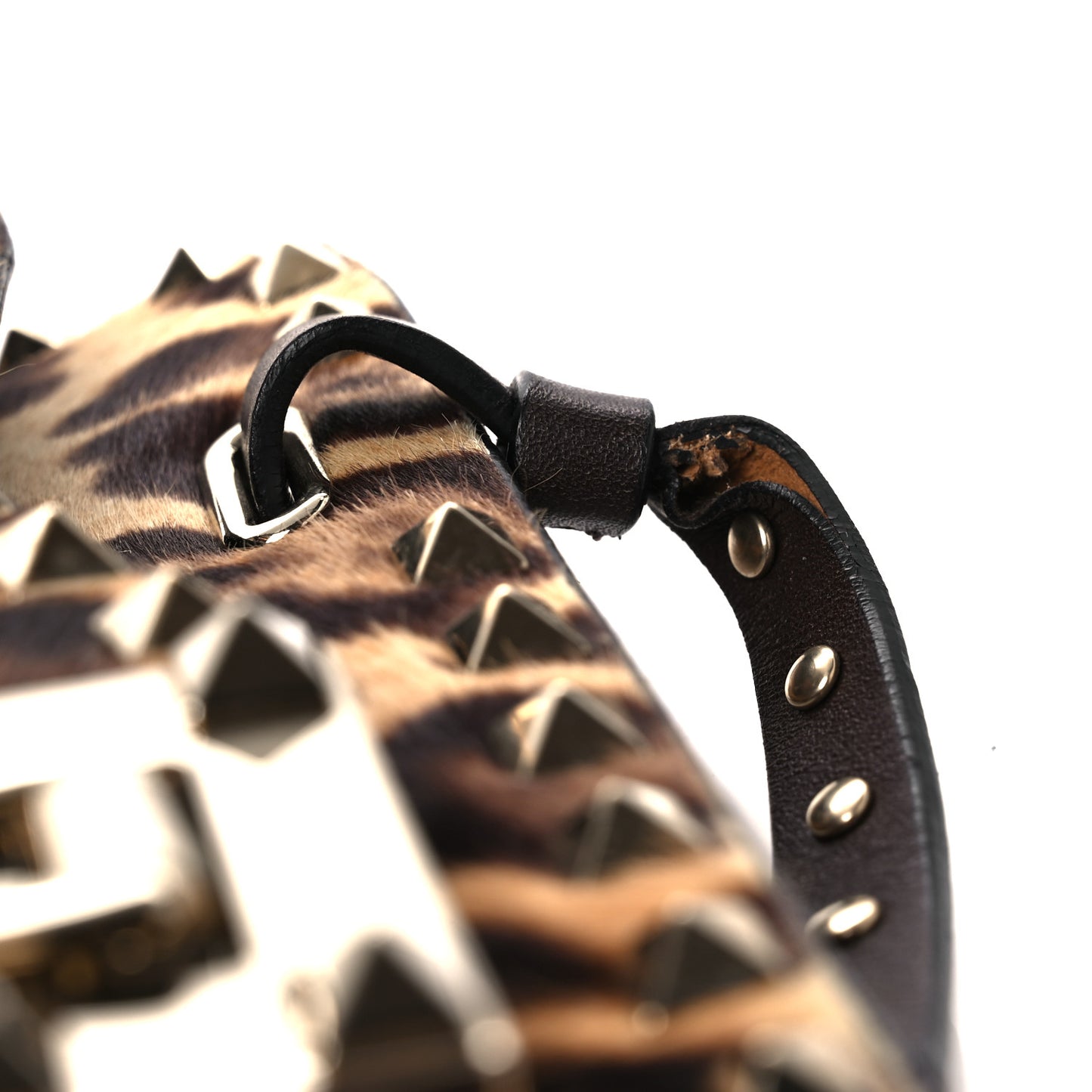 Calf Hair Leopard Print Rockstud Shoulder Bag