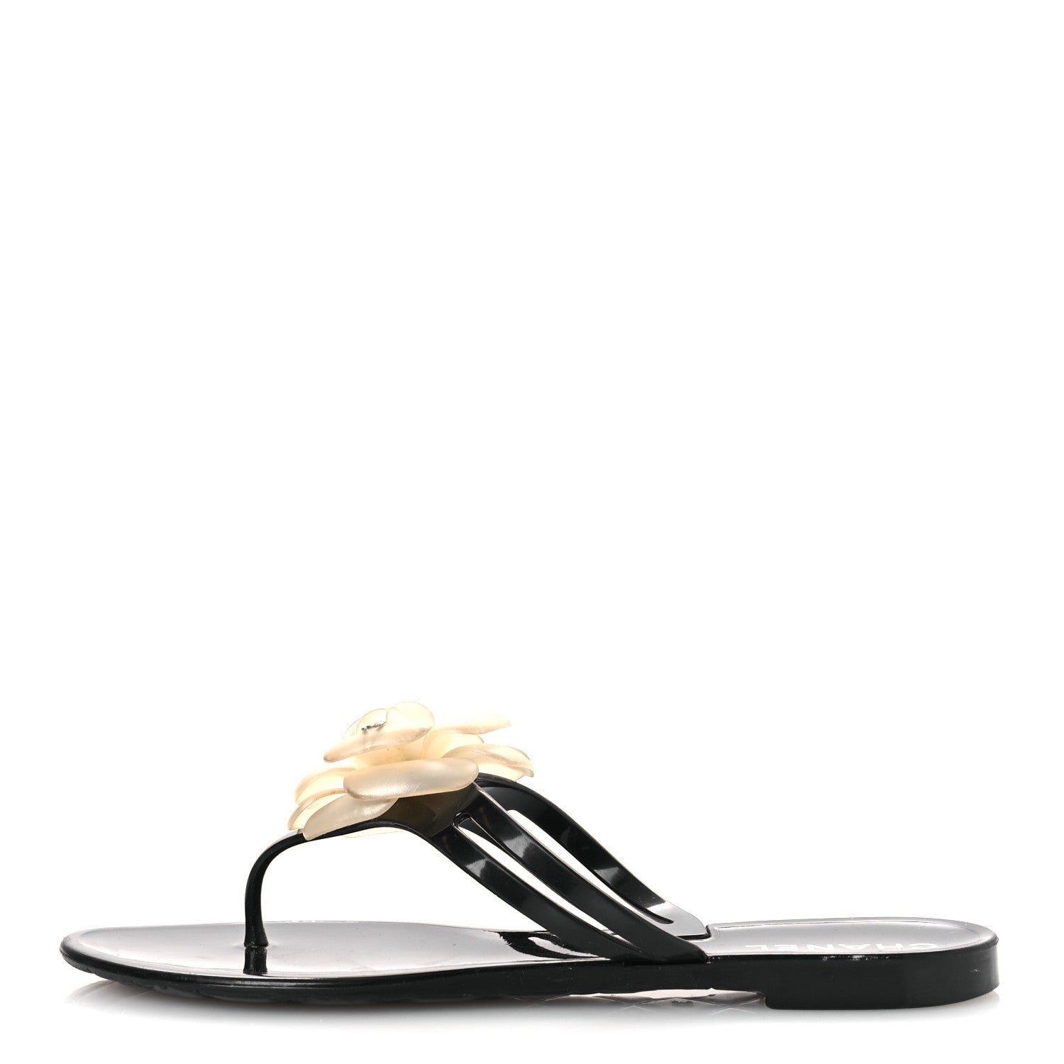 Chanel Jelly Camellia Thong Sandals 38 Black Ivory 1 of 12