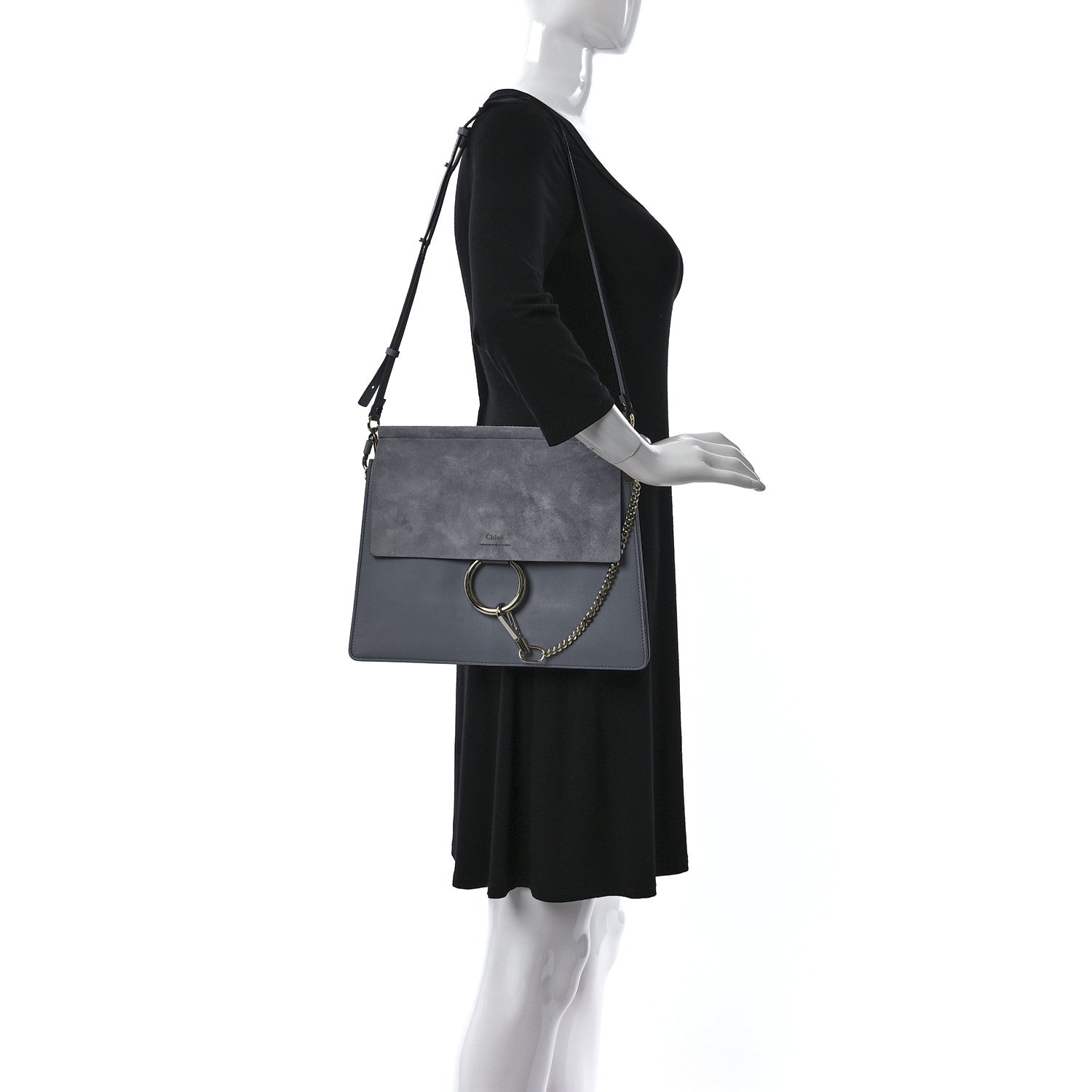 Chloe Calfskin Suede Medium Faye Shoulder Bag Ash Blue 2 of 9